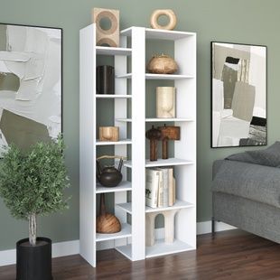 Вертикальный стеллаж для книг и декора с открытыми нишами в современном минималистическом стиле Белый 01070 фото