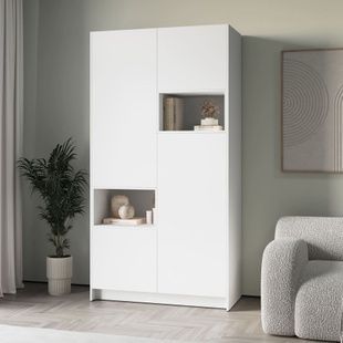 Чотиридверна висока шафа з 2 відкритими та 5 закритим секціями та вбудованою штангою Білий 02047 фото