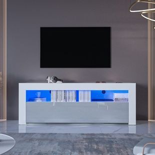 Сучасна тумба для телевізора з LED підсвіткою на 2 закритих та відкрите відділення 160 см Білий-Сіра Перлина 05023 фото